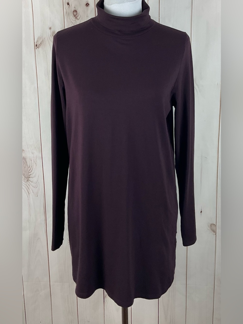 J Jill Luxe Supima Shirttail Turtleneck Plum Stretch Knit Tunic Top Size M